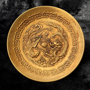 龙凤呈祥铜盘摆件纯铜仿古铜碟复古家用供佛盘子黄铜乾隆年制茶碟
