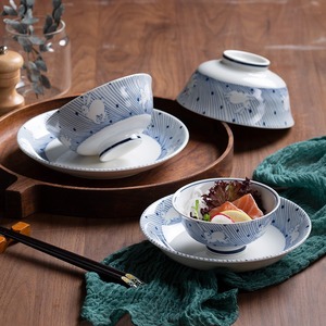 和彩日式碗碟家用青花瓷餐具创意卡通图案单个饭碗盘子菜盘面碗