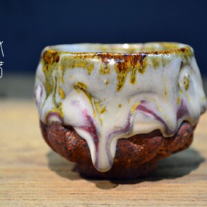 台湾志野烧乙石志野粉紫釉柴烧沐焰杯纯手工主人杯自然流釉厚釉