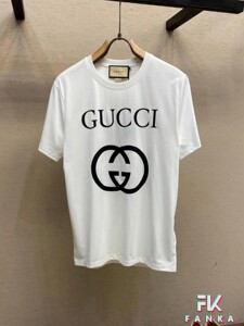 Gucci/古驰经典互扣双G字母logo印花短袖T恤男休闲宽松圆领上衣女