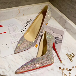 夜场cl婚鞋水钻女鞋彩钻满钻高跟鞋水晶尖头细跟单鞋贵妇鞋少妇