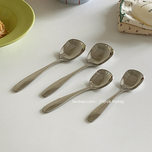 304不锈钢方头西餐勺ins长柄配餐勺公用勺大勺酸奶舀汤饭勺分菜勺