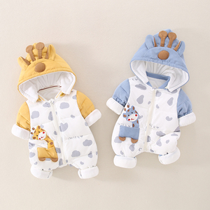 婴儿外出棉服冬装超洋气0-1岁男宝宝羽绒棉服连体衣套装冬季加厚