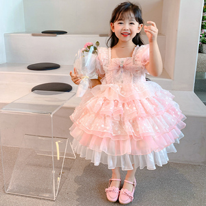 女童蕾丝公主裙夏季2022新款女宝宝宫廷风洛丽塔连衣裙儿童蓬蓬裙