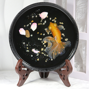 现货梵星树脂画纯绘画3d树脂金鱼画盘摆件工艺品客厅玄关装