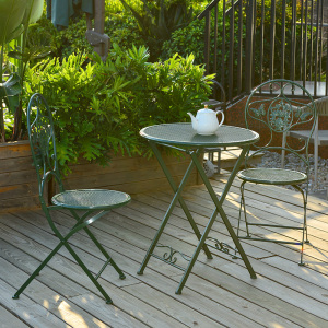 户外桌椅庭院室外折叠茶桌椅子铁艺三件套阳台简约休闲组合小茶几