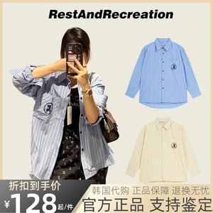 【官方正品】Restandrecreation条纹衬衫女口袋刺绣休闲长袖衬衣
