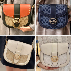 美国代购coach蔻驰女包georgie马鞍包拼色印花复古翻盖单肩斜挎包