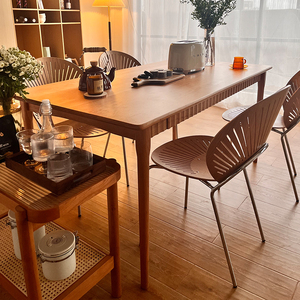 蚂士家居造物/樱桃木复古餐桌北欧实木设计储物多功能小户型书桌