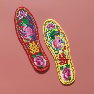 鸳鸯双喜成品刺绣鞋垫纯棉新品结婚喜庆婚庆男女通用红色黄色手工