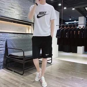 正品Nike耐克两件套男夏季圆领短袖短裤情侣运动套装纯棉休闲T恤