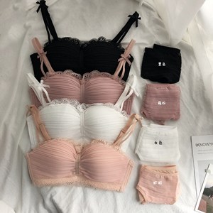 2019聚拢无钢圈少女内衣套装上托胸罩小新款日系蕾丝花边雪纺文胸