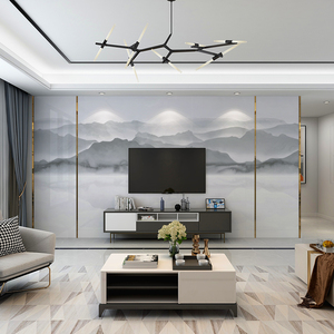 岩板800x2600新中式现代简约沙发墙轻奢客厅瓷砖大理石电视背景墙