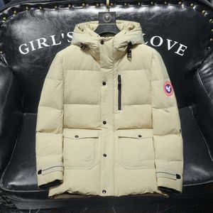 欧美时尚潮牌大鹅加厚刺绣地图保暖外套冬季男士中长款连帽羽绒服