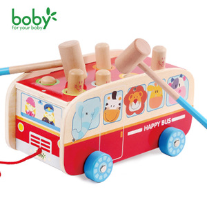 boby大号打地鼠车1-2-3岁男女宝宝敲击木质拖拉车大号益智力玩具