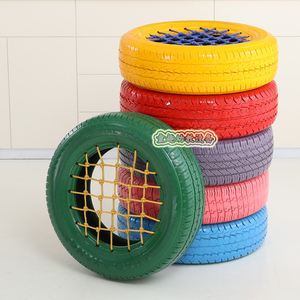 幼儿园彩色真轮胎玩具儿童户外游戏运动废旧橡胶上漆带网轮胎滚圈