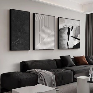黑白抽象客厅装饰画高级2024新款壁画卧室墙画三联沙发背景墙挂画