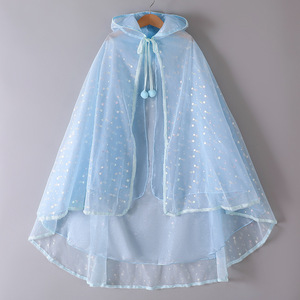 爱莎公主披风女童艾莎斗篷儿童冰雪奇缘宝宝外出防风披肩外套蓝色