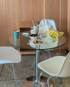 today home 钢化玻璃圆桌ins韩国博主现代餐桌咖啡茶几洽谈办公桌