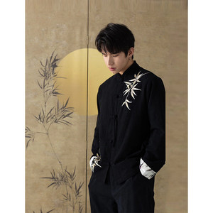 新中式衬衫男中国风立领刺绣衬衣高级感汉元素中山装唐装汉服外套