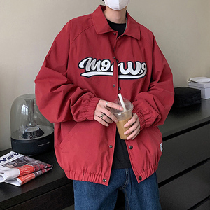 酒红色美式vibe风棒球服外套女vintage潮牌刺绣工装夹克oversize