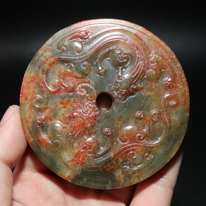 汉代血沁老和田玉螭虎纹玉璧挂件古玉老玉器古玩古董包老保真品