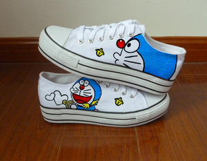 叮当猫周边手绘鞋子 机器猫同款板鞋 哆啦a梦厚底帆布鞋 增高松糕