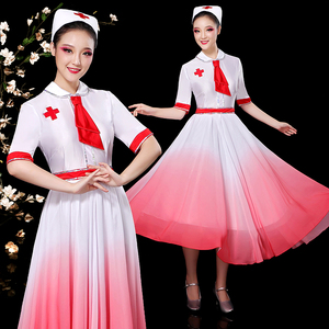 新款护士舞蹈演出服青春合唱服中国风十字架医护开场舞歌伴舞长裙