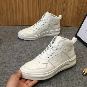 欧洲站男鞋21新款秋冬真皮白色经典aj高帮鞋男厚底百搭中帮休闲鞋