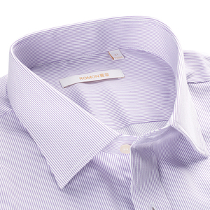 罗蒙桑蚕丝衬衫男春秋季条纹棉长袖衬衣男中年爸爸商务常规衬衫男