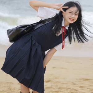 初恋少女连衣裙高中学生背带裙女夏薄款小个子裙子日系复古初恋裙