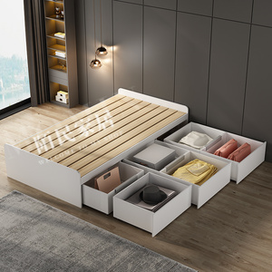 定制小户型全拉大抽屉床排骨架储物简约现代实木床架榻榻米单人床