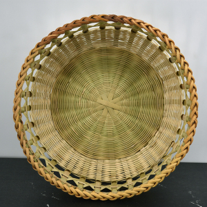 竹编簸箕竹青皮头层皮筲箕收纳筐篮子碗型镂空藤边收口精美纯手工