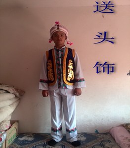 云南大理少数民族白族服装/葫芦丝舞台演出服饰/白族男装蓝色款式