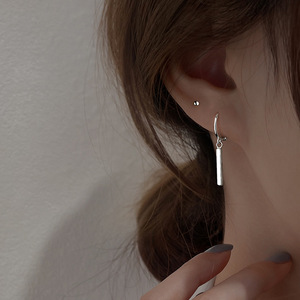 纯银针长条一字耳环韩国气质简约网红小众时尚ins几何设计感耳扣
