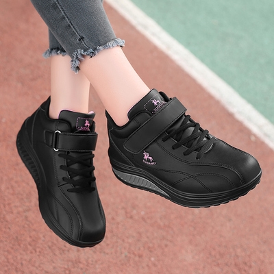 摇摇鞋女加绒女鞋子2020新款春季百搭系带厚底棉鞋冬款皮面防水鞋