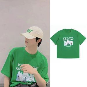 tf家族三代苏新皓同款绿色原创三只小狗潮牌印花宽松纯棉短袖t恤