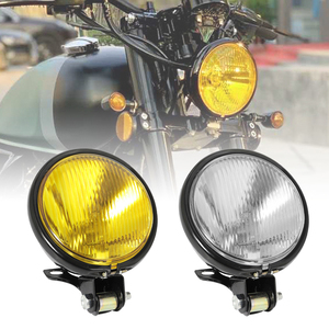 复古摩托车改装金属大灯头灯复古黑色大灯白色玻璃复古前大灯远近