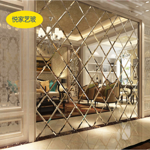 茶色玻璃背景墙镜面拼镜现代简约菱形欧式 电视餐厅超白银镜灰镜