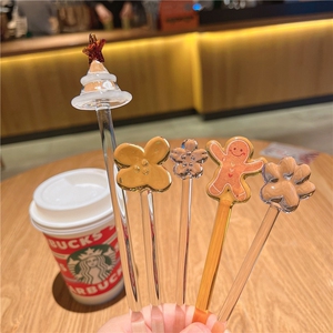 星巴克搅拌棒新款粉色大樱花猫爪玻璃咖啡搅拌棒果汁牛奶引流棒