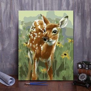diy数字油画动物手绘填色定制大幅客厅梅花鹿dw0035动物 彩色厚框