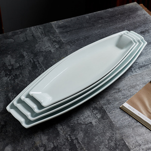 双耳鱼盘大号长条盘鲥鱼翘嘴白条酒店饭店专用特色陶瓷餐具景德镇