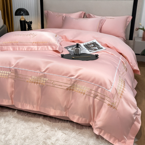 轻奢高级感床单四件套全棉纯棉ab版粉色千鸟格真丝被套春夏季床品