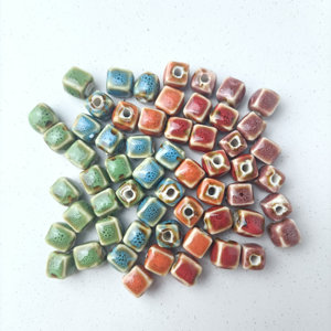 陶瓷方块五色花釉直孔珠DIY手工饰品手链项链串珠配件材料