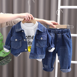 男童牛仔套装春秋季婴儿韩版宝宝秋装三件套1—3岁小孩洋气衣服潮