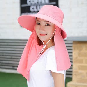 纱巾遮阳帽太阳帽夏女甜美骑行大沿帽口罩百搭护脸全脸海边面纱凉