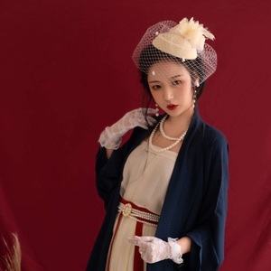 复古民国头纱新娘名媛走秀晚宴礼服旗袍赫本风小礼帽网面女发饰冬