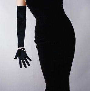 礼服性感跳舞派对黑白缎面长款手套女防嗮新娘婚纱晚宴礼服旗袍薄