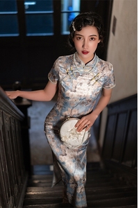 改良版年轻款气质少女旗袍长款复古民国老上海优雅演出性感连衣裙