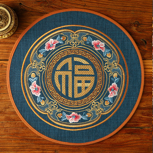 中式餐桌垫圆形杯垫防水隔热防烫中国风刺绣茶几垫布花瓶垫子定制